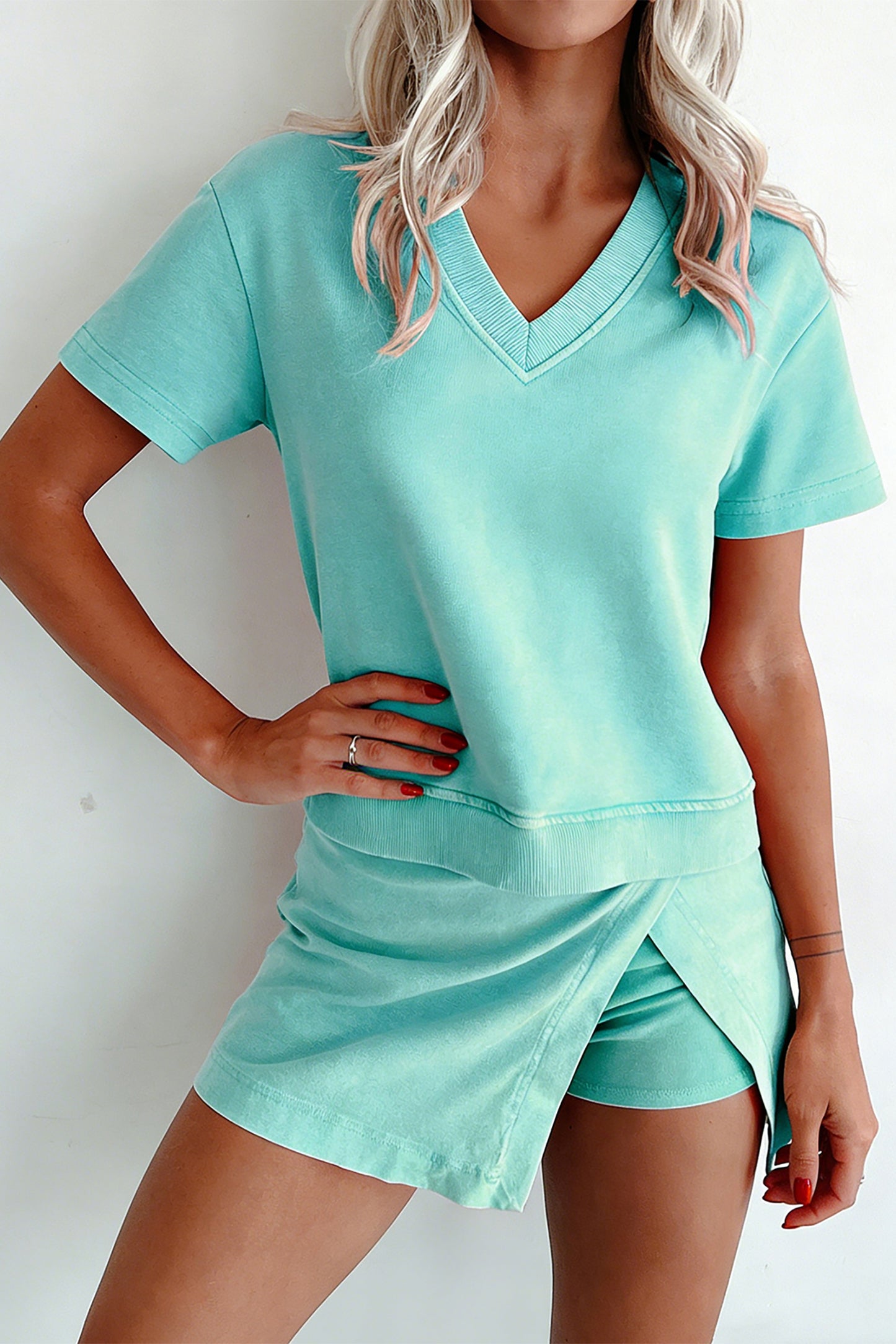 Mineral Wash V Neck Tee Matching Skort Set -2 COLOR OPTIONS