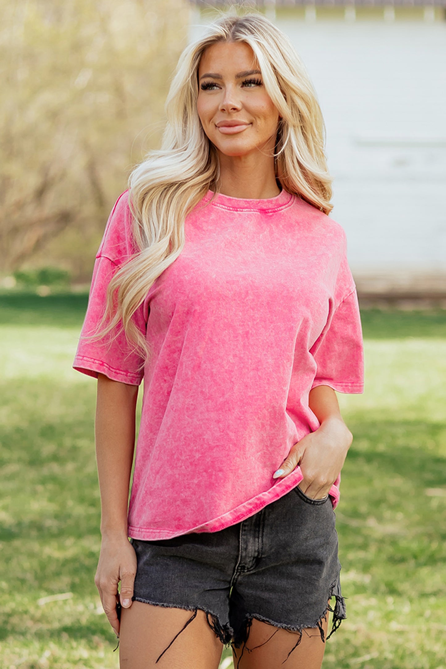 Solid Color Cotton Mineral Washed Oversize Tee- 3 COLOR OPTIONS