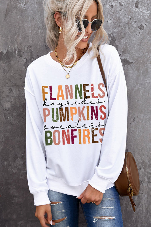 FLANNELS PUMPKINS BONFIRES Graphic Drop Shoulder Sweatshirt - 2 COLOR OPTIONS