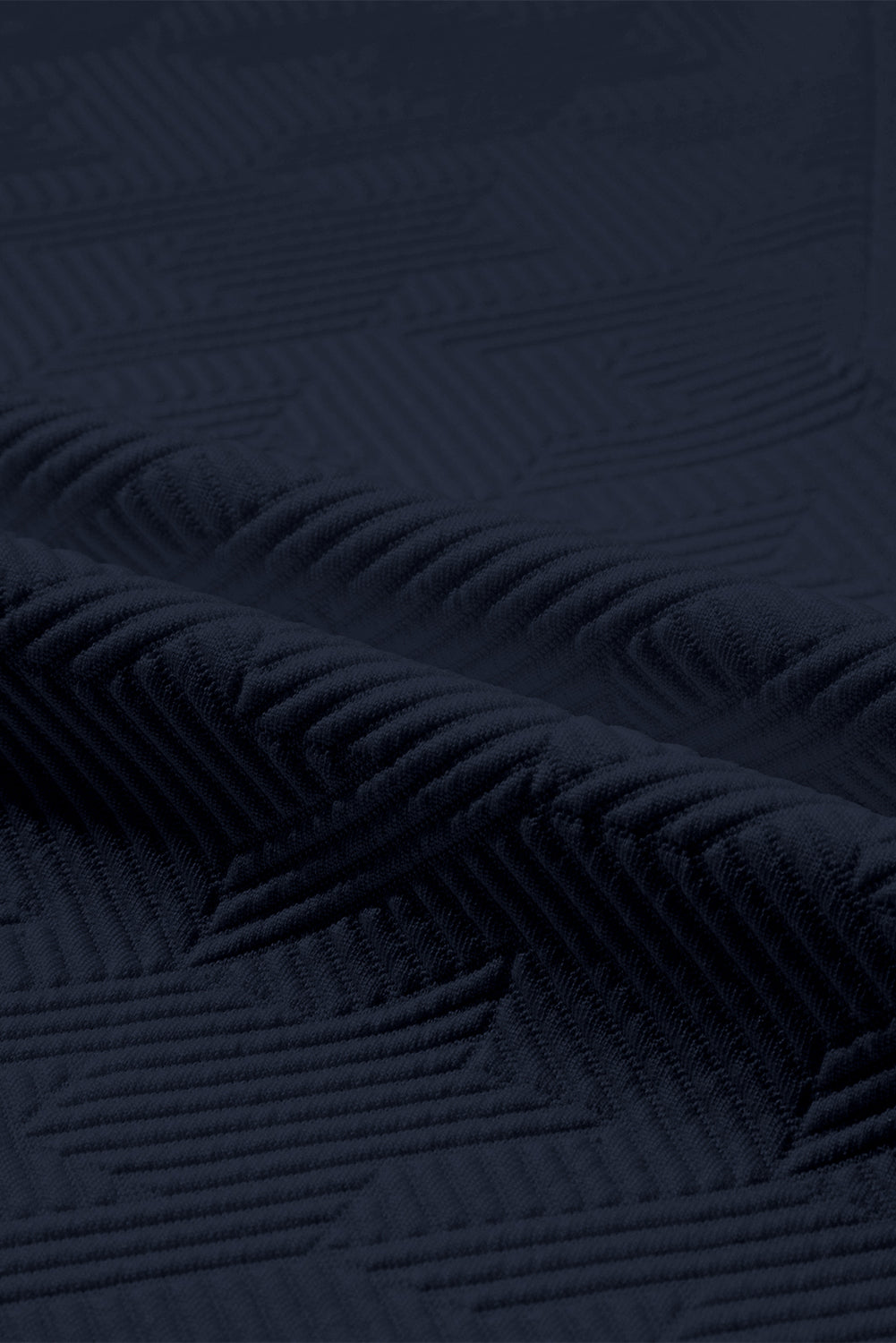 Navy Blue Textured V Neck Collared Slit Hem T Shirt