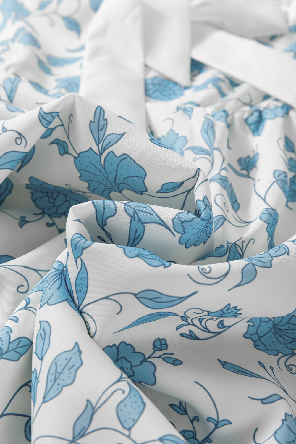 Sky Blue Floral Bow Front Puff Sleeve Mini Dress