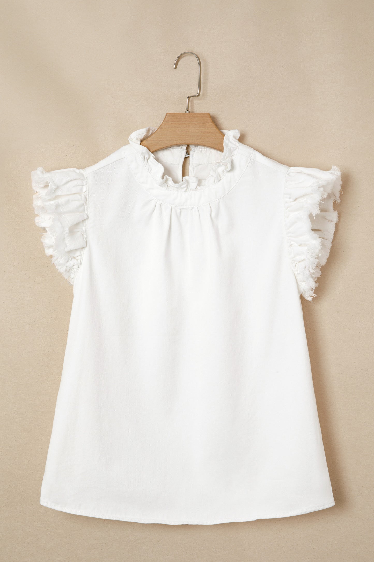 Frilled Collar Flutter Sleeve Denim Top -2 COLOR OPTIONS