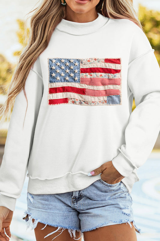 Patchwork Print USA Flag Double Side Printed Reversible Sweatshirt