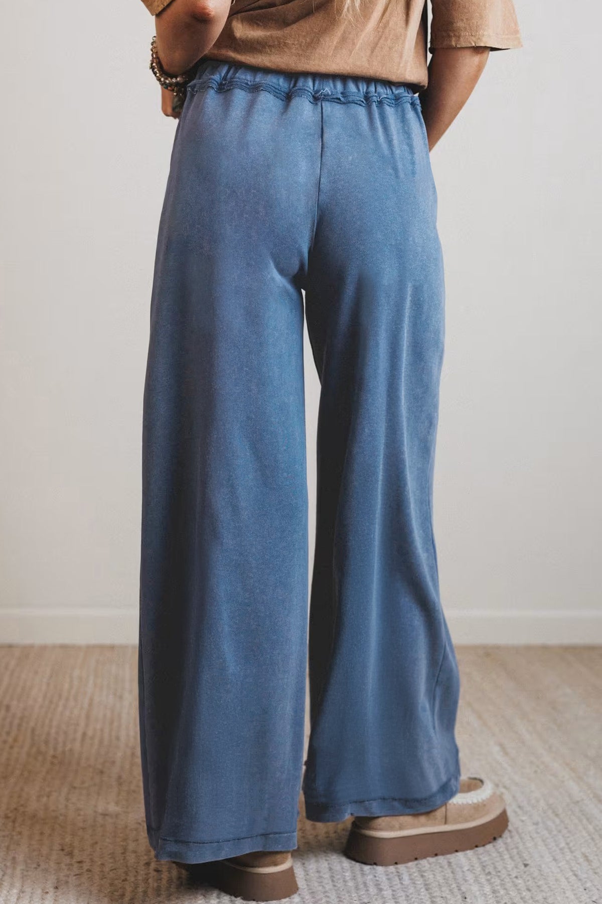 Mineral Wash Drawstring Retro High Waist Wide Leg Western Pants -2 COLOR OPTIONS