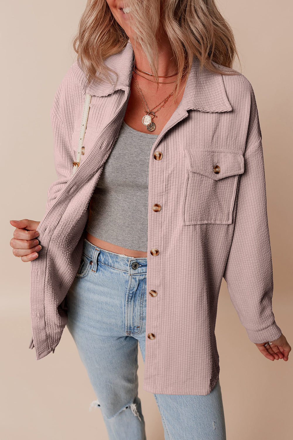 Corduroy Flap Pocket Button Up Shacket -3 COLOR OPTIONS