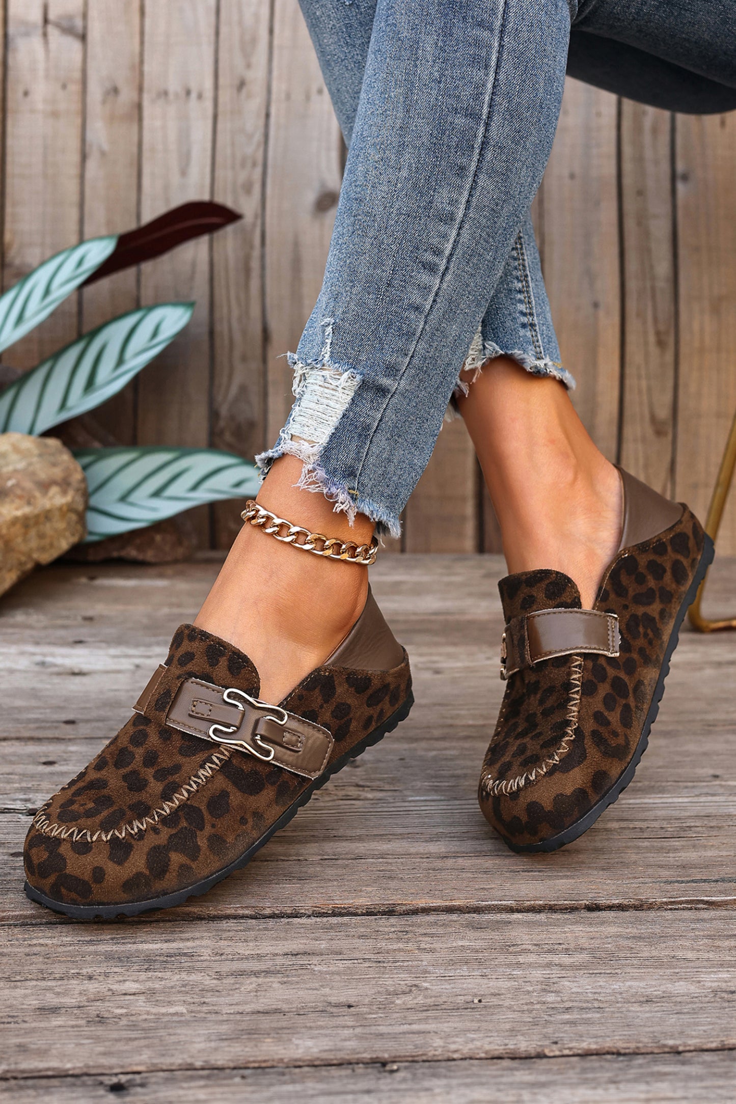 Suede PU Leather Patchwork Retro Buckle Slip On Shoes- 2 COLOR OPTIONS