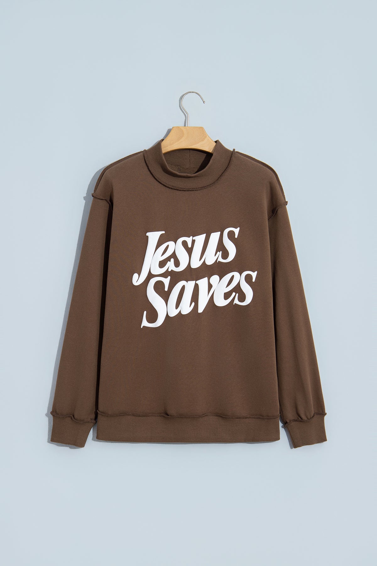 Jesus Saves Slogan Print Stand Neck Baggy Sweatshirt -2 COLOR OPTIONS