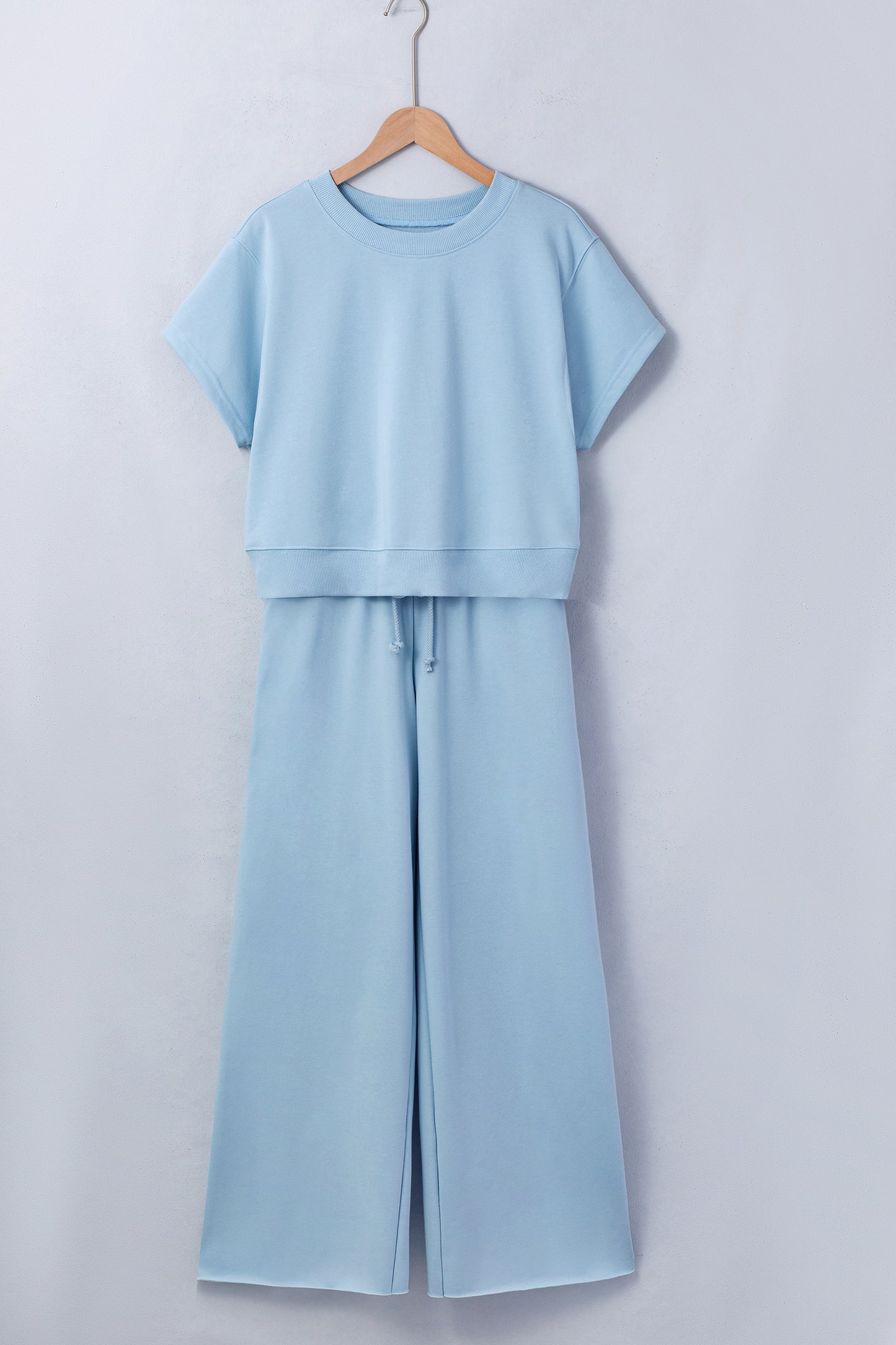 Solid Color Loose Tee Drawstring Wide Leg Pants 2pcs Outfit -4 COLOR OPTIONS