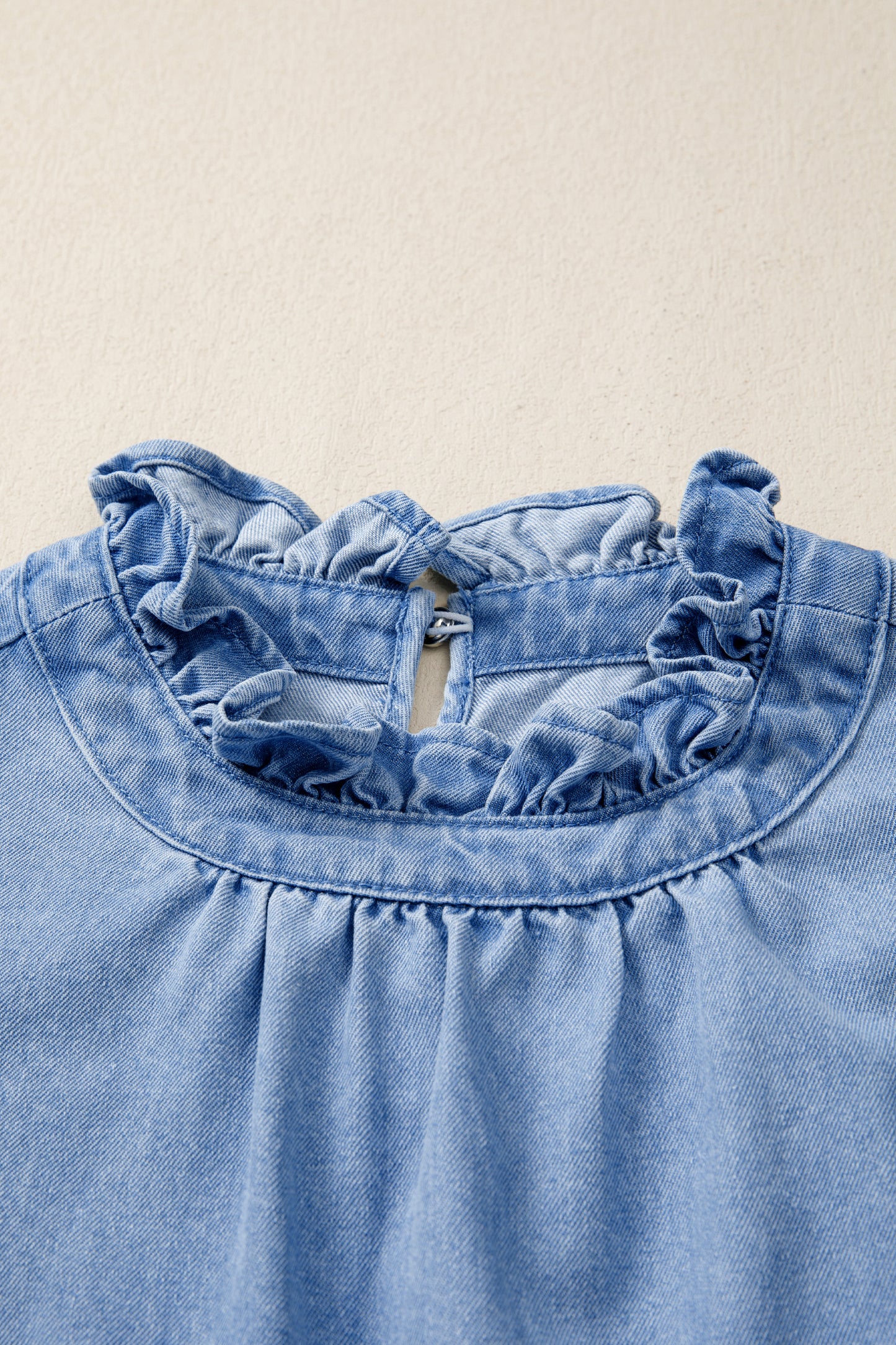 Frilled Collar Flutter Sleeve Denim Top -2 COLOR OPTIONS