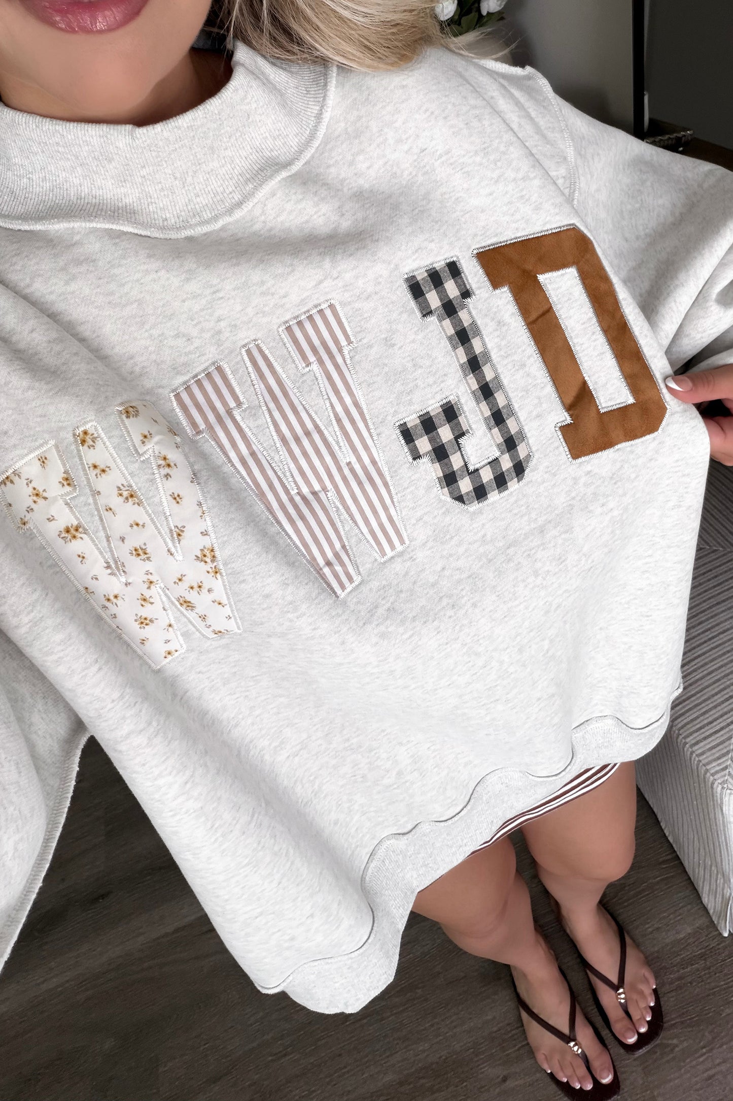 WWJD Mixed Pattern Embroidered Patch Graphic Mock Neck Sweatshirt -3 COLOR OPTIONS