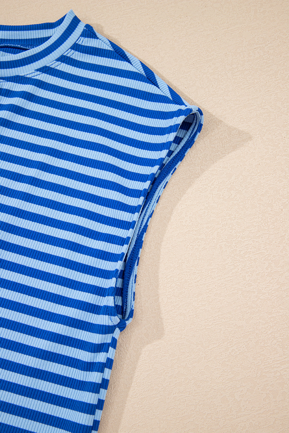 Stripe Ribbed Cap Sleeve Round Neck T Shirt -2 COLOR OPTIONS