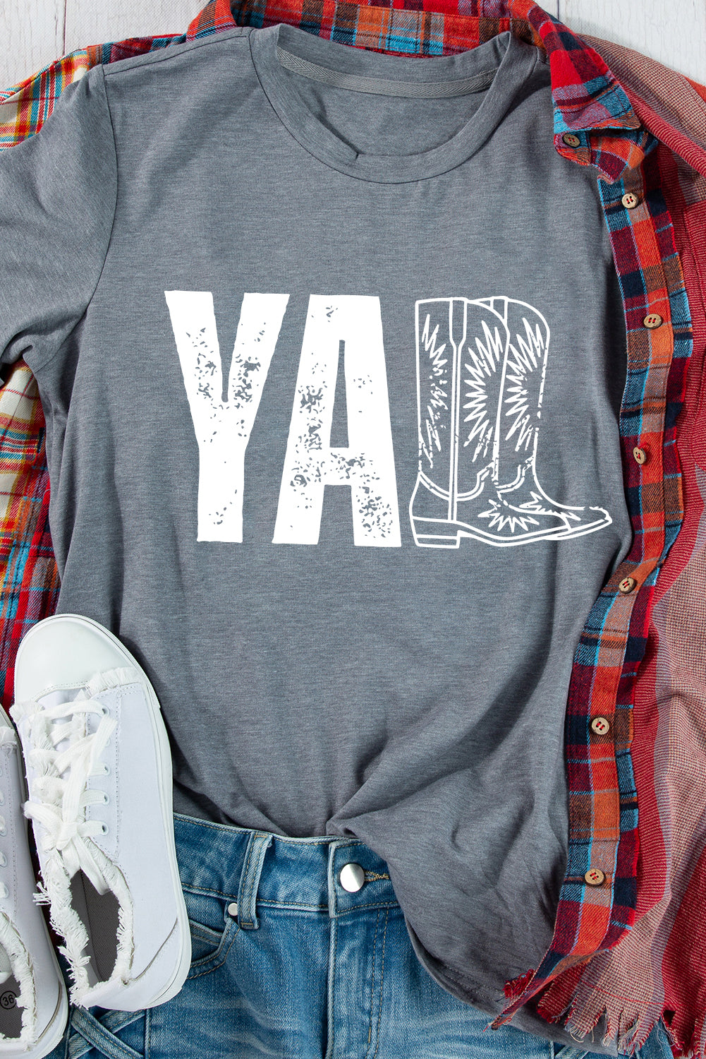 Gray YALL Boots Graphic Fashion Tee