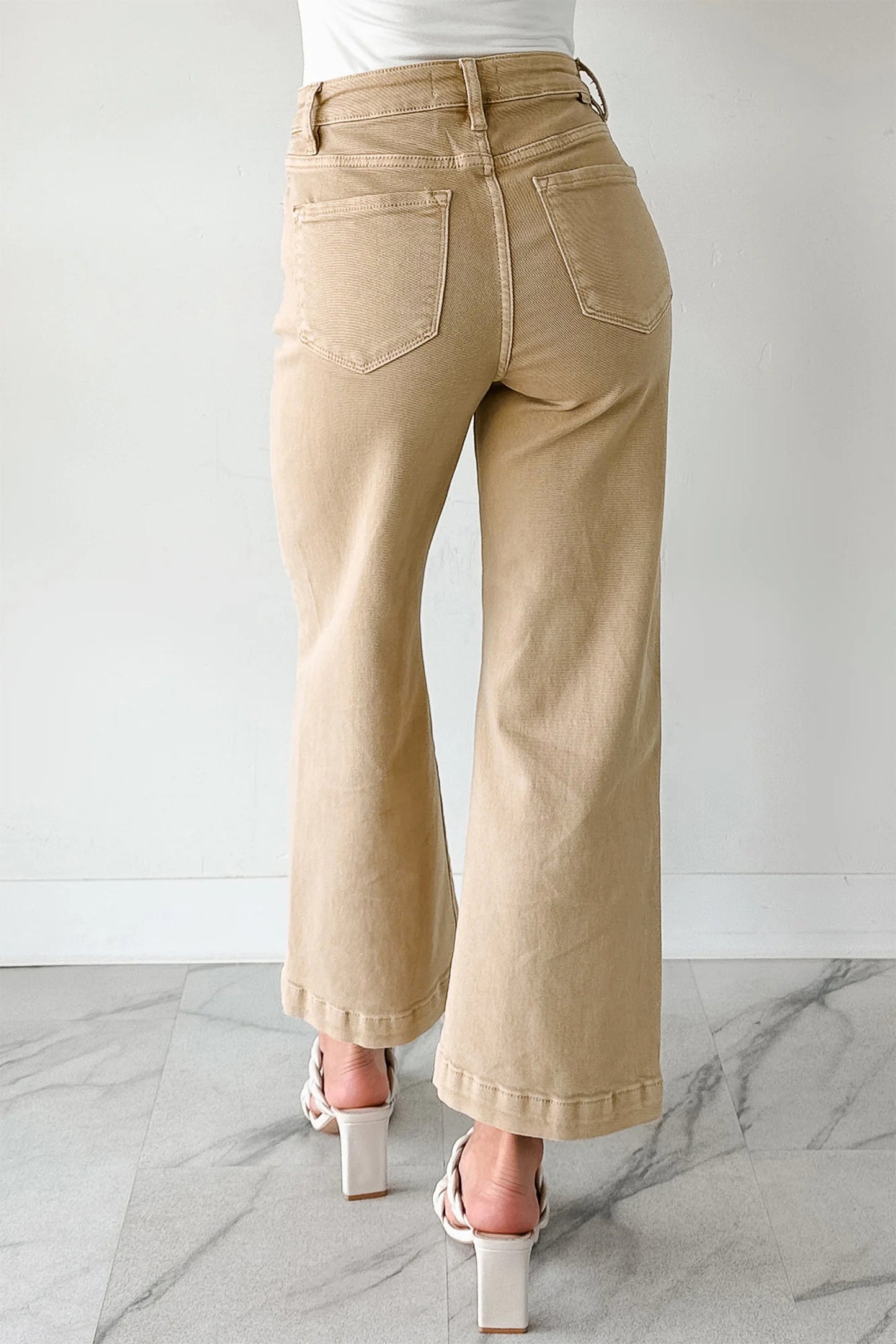 Solid Color Seamed Center Wide Leg Cropped Jeans -2 COLOR OPTIONS