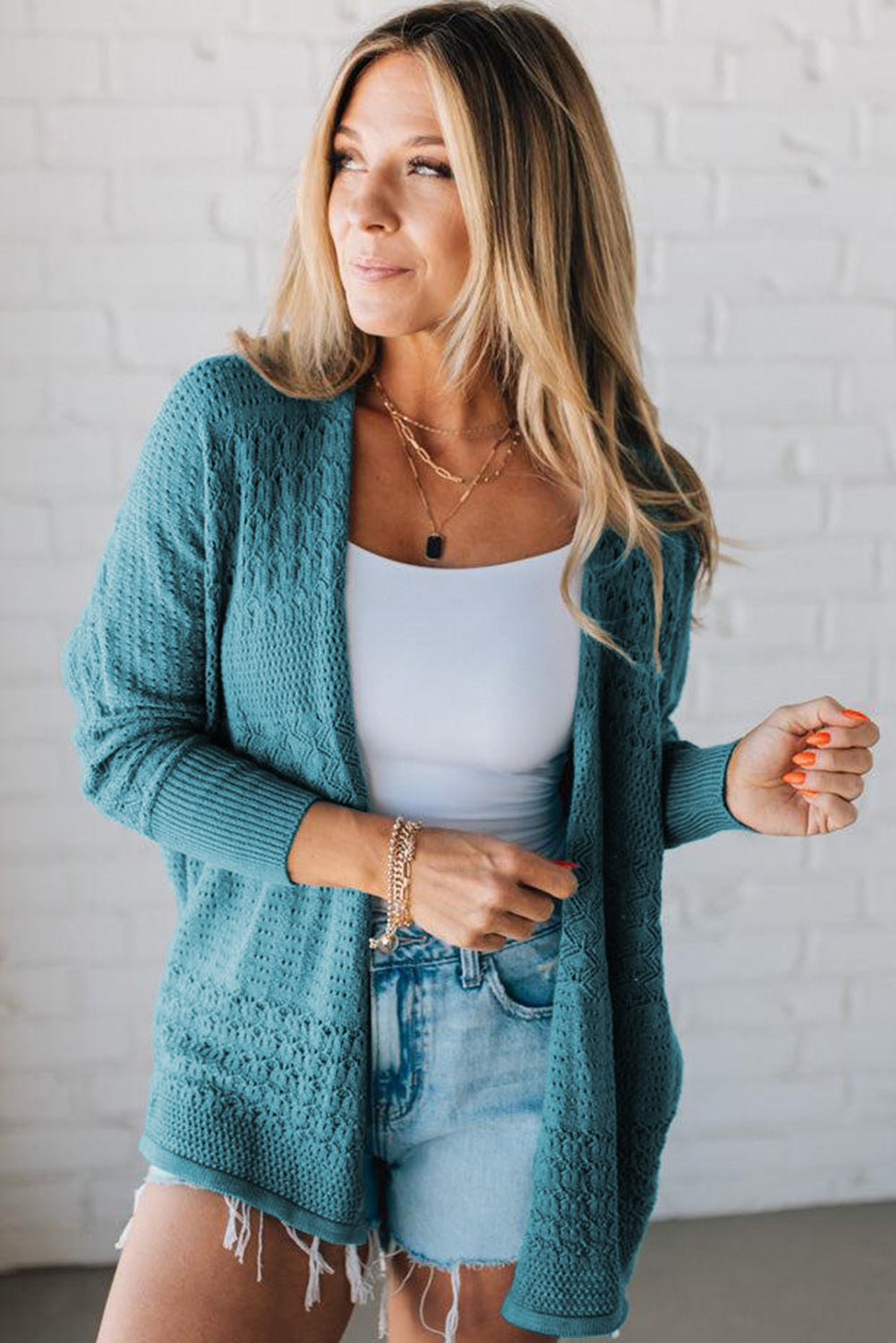 Burl Mix Pattern Hollow Knit Open Front Cardigan -3 COLOR OPTIONS