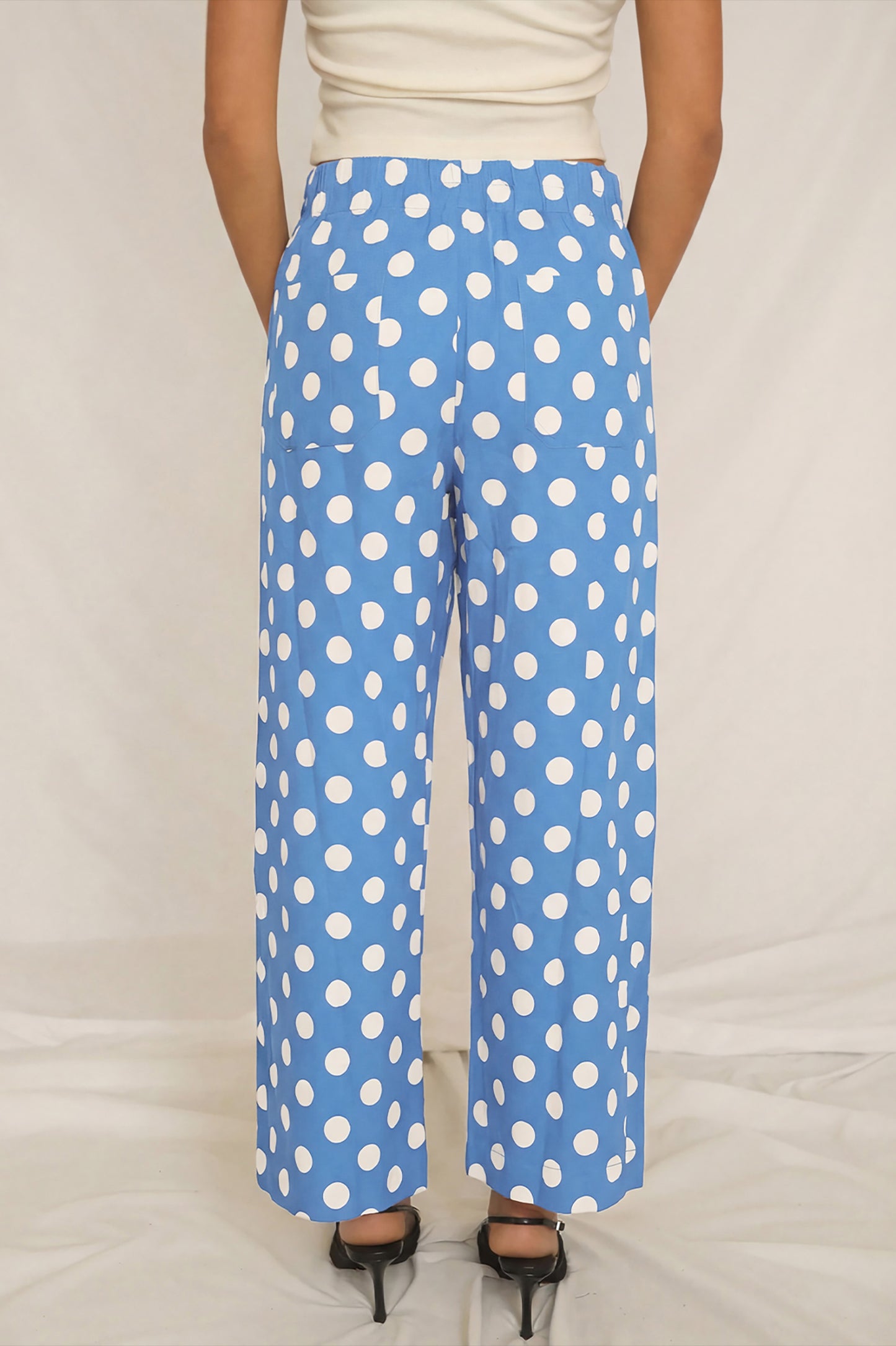 Polka Dot Print Patched Pocket Mid-rise Straight Leg Pants- 4 COLOR OPTIONS