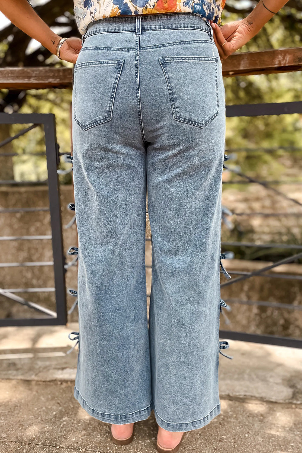 Bowknot Side Detail Straight Leg Loose Jeans -2 COLOR OPTIONS