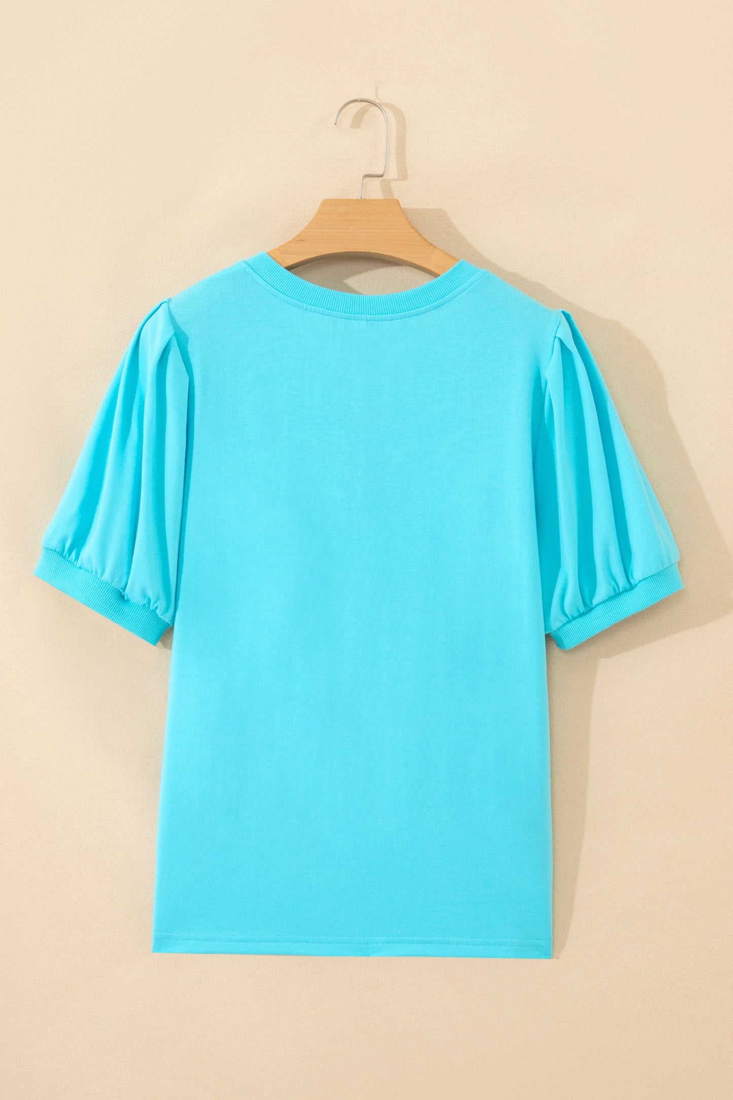 Solid Color V Neck Short Puff Sleeve Blouse -4 COLOR OPTIONS