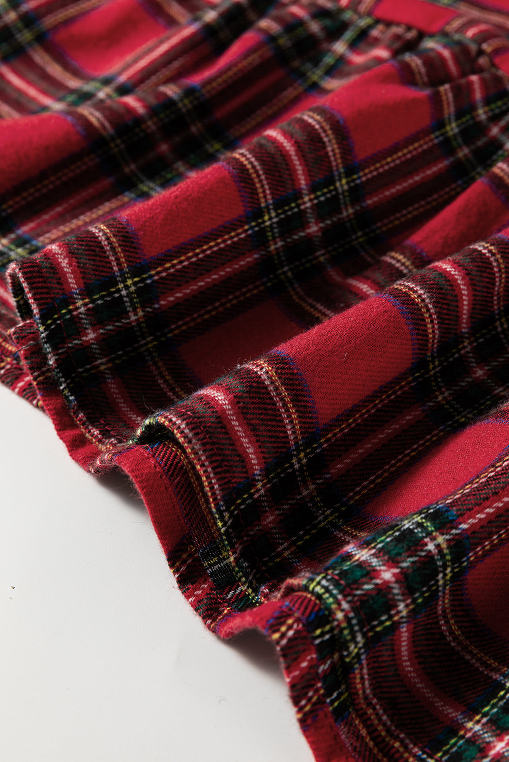 WAREHOUSE SALE -Red Plaid Shirt Collar Half Button Ruffle Hem Long Sleeve Mini Dress