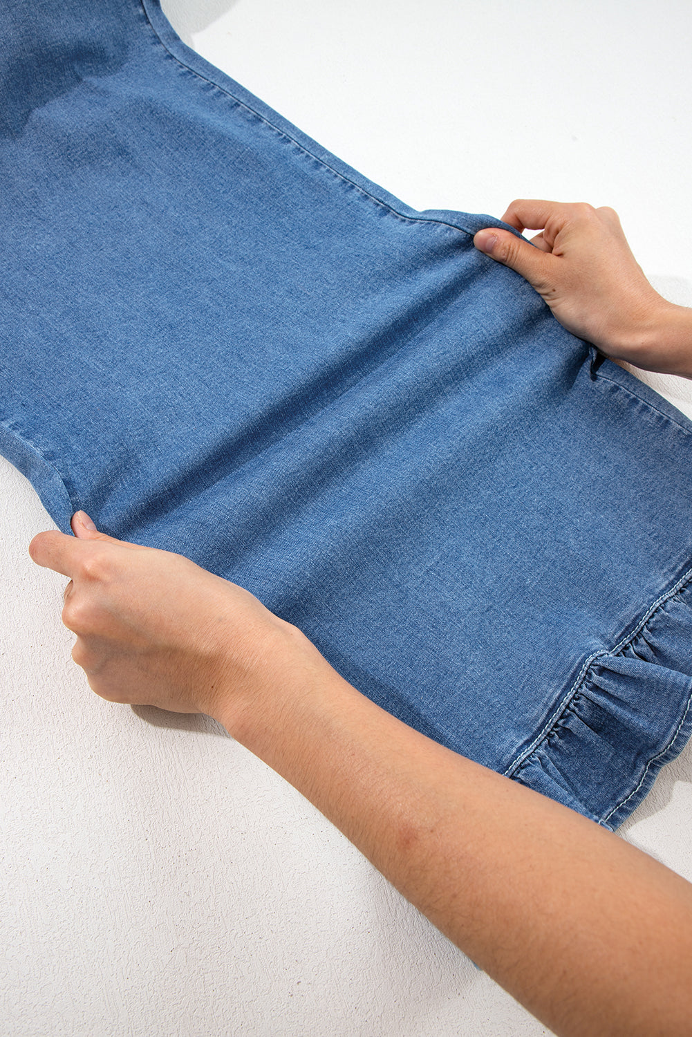 PLUS SIZE -Elastic Waist Ruffled Wide Leg Denim Pants Plus Size -4 COLOR OPTIONS