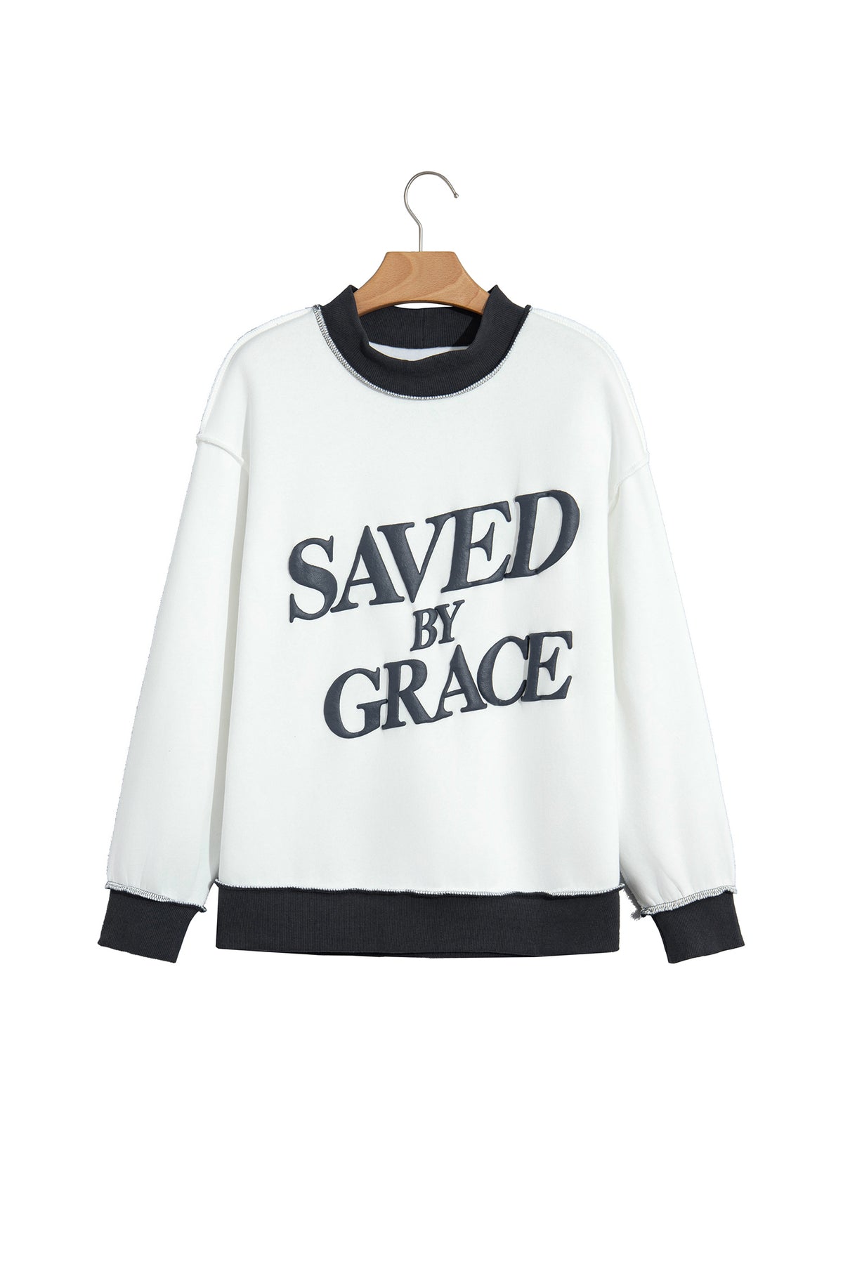 Saved By Grace Print Color Block Mock Neck Oversized Sweatshirt -2 COLOR OPTIONS
