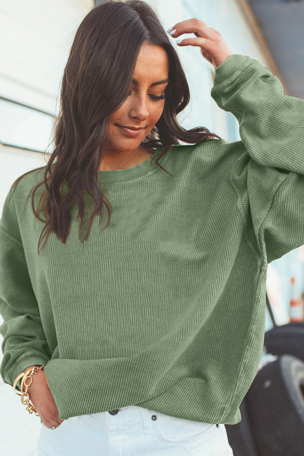 Ribbed Corduroy Oversized Sweatshirt -13 COLOR OPTIONS