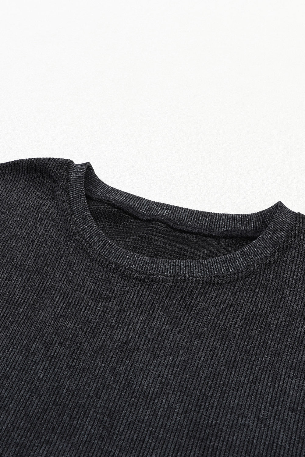 Solid Ribbed Round Neck Pullover Sweatshirt -Variety of Colors
