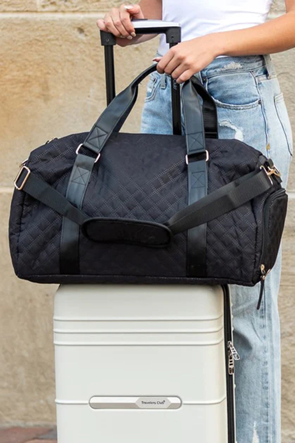 Plaid Textured Large Capacity Travel Duffle Bag- 2 COLOR OPTIONS