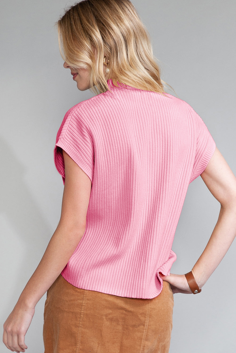 Patch Pocket Ribbed Knit Short Sleeve Sweater - 8 COLOR OPTIONS