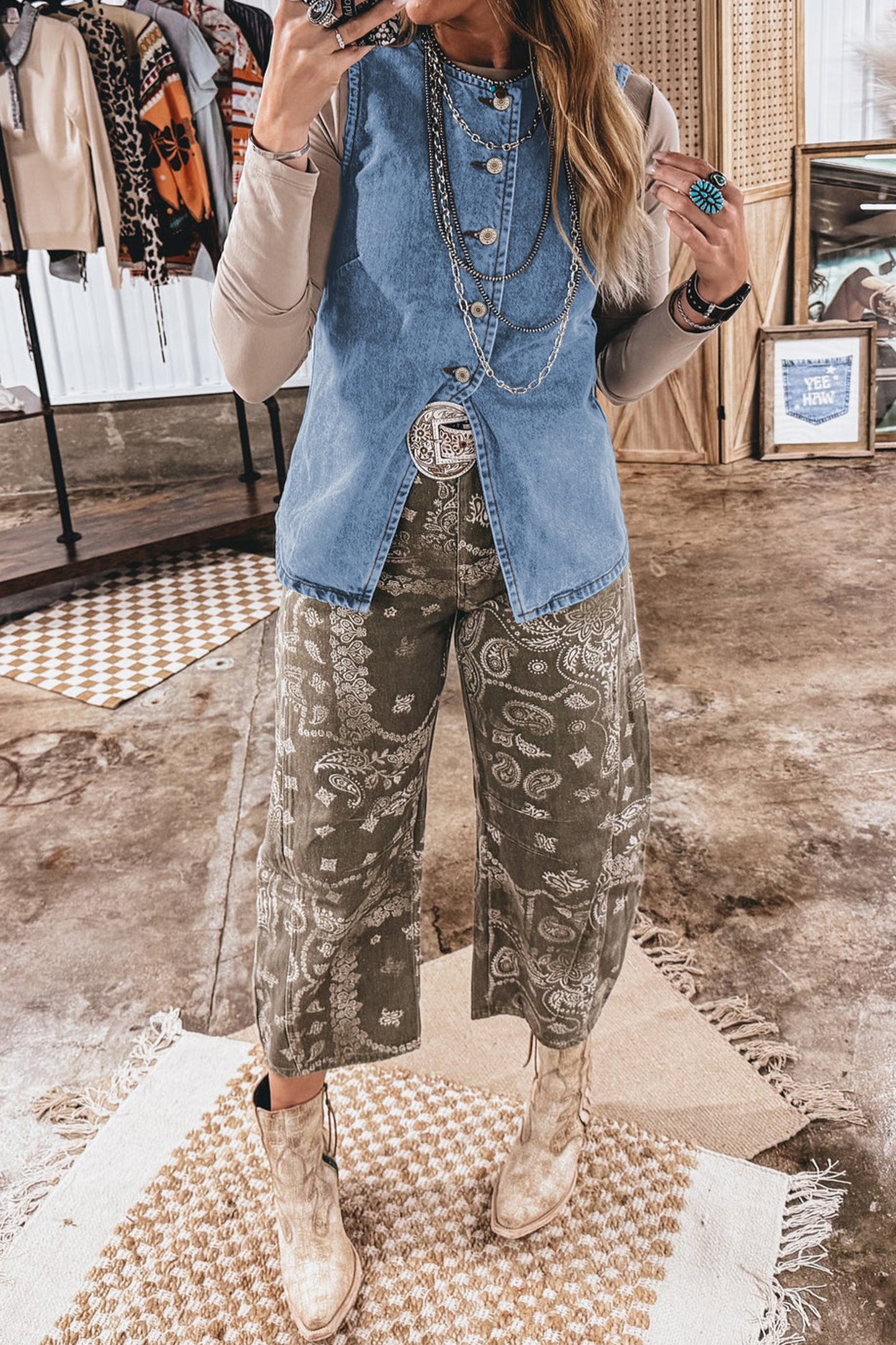 Buttoned Front Slit Denim Vest -3 COLOR OPTIONS