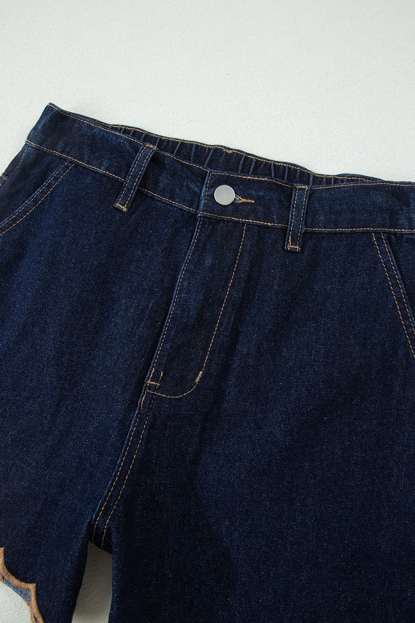 Embroidered Scalloped Trim Relaxed Denim Shorts- 2 COLOR OPTIONS