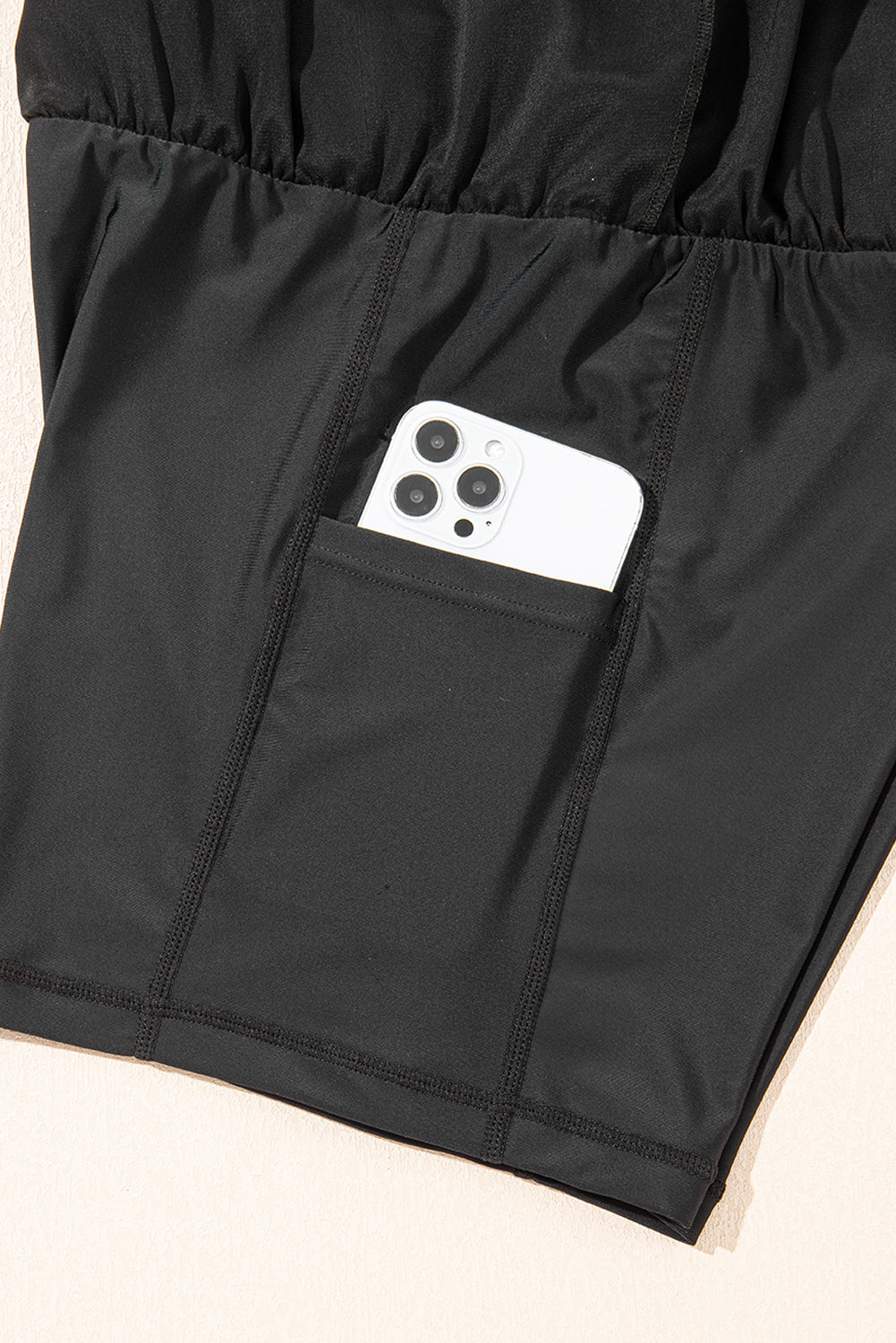 Black High Waist Drawstring 2-in-1 Side Pocket Bikini Shorts