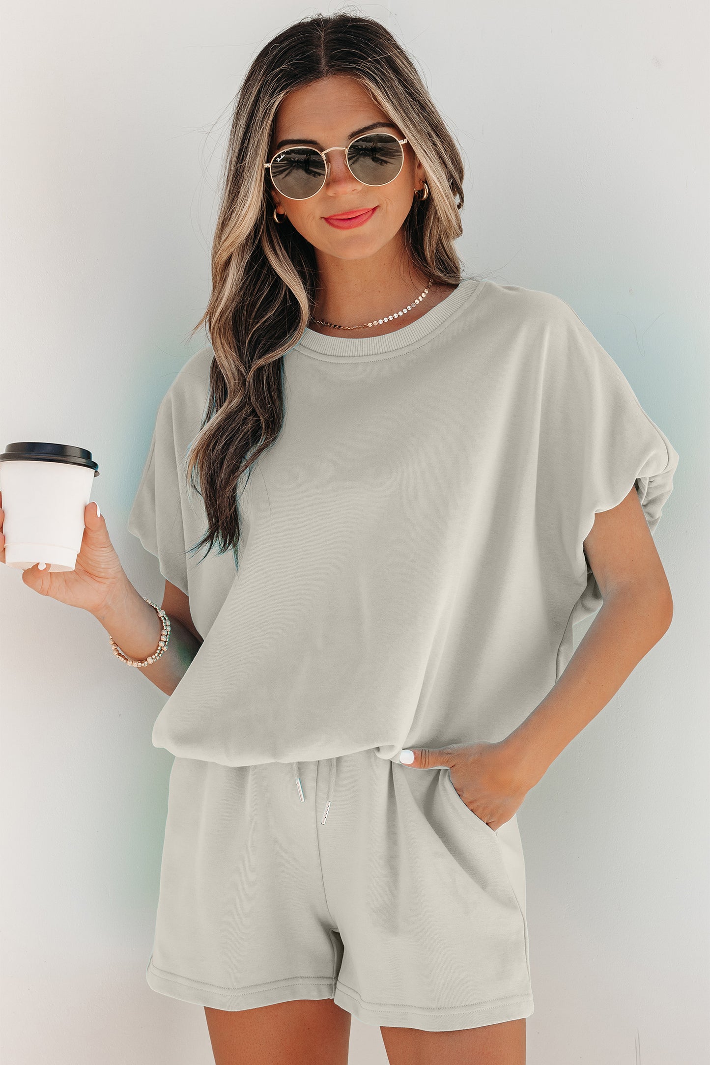 Puffy Loose Top Drawstring Shorts 2pcs Outfit- 3 COLOR OPTIONS
