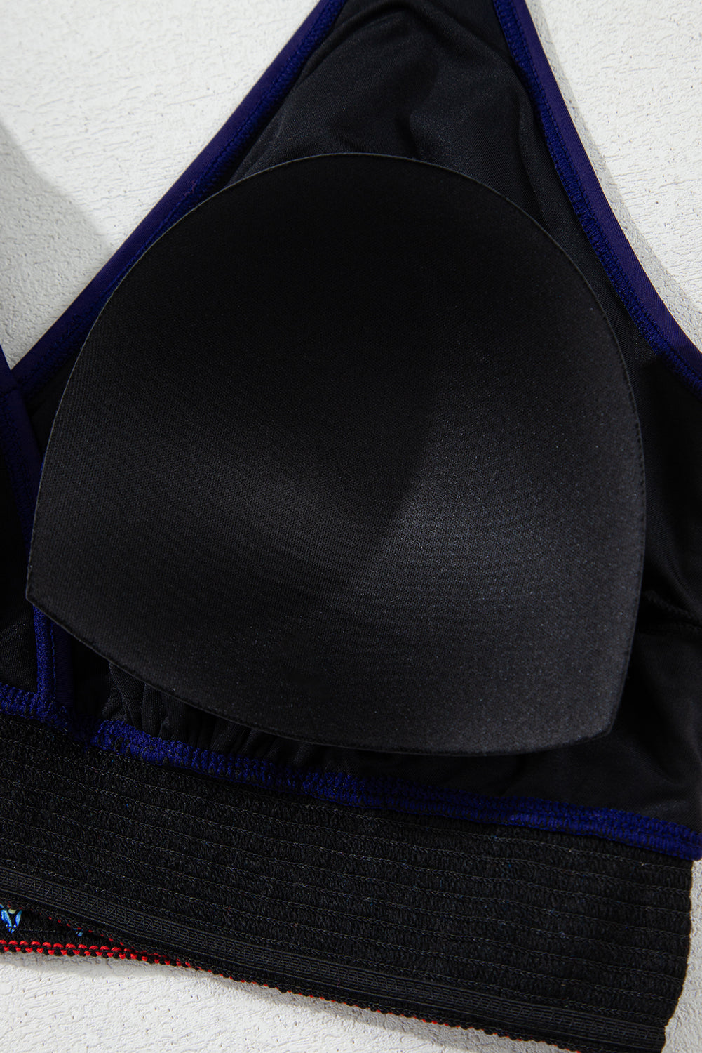 PLUS SIZE Navy Blue Embroidered Trim Wrap Tie Knot High Waisted Bikini Set