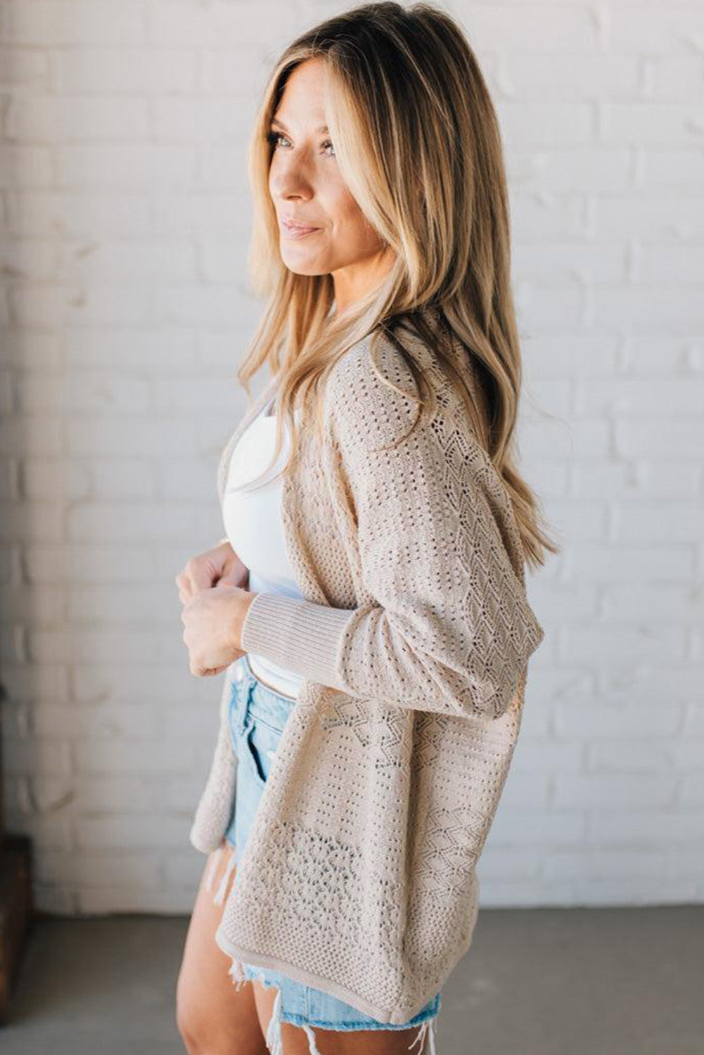 Burl Mix Pattern Hollow Knit Open Front Cardigan -3 COLOR OPTIONS