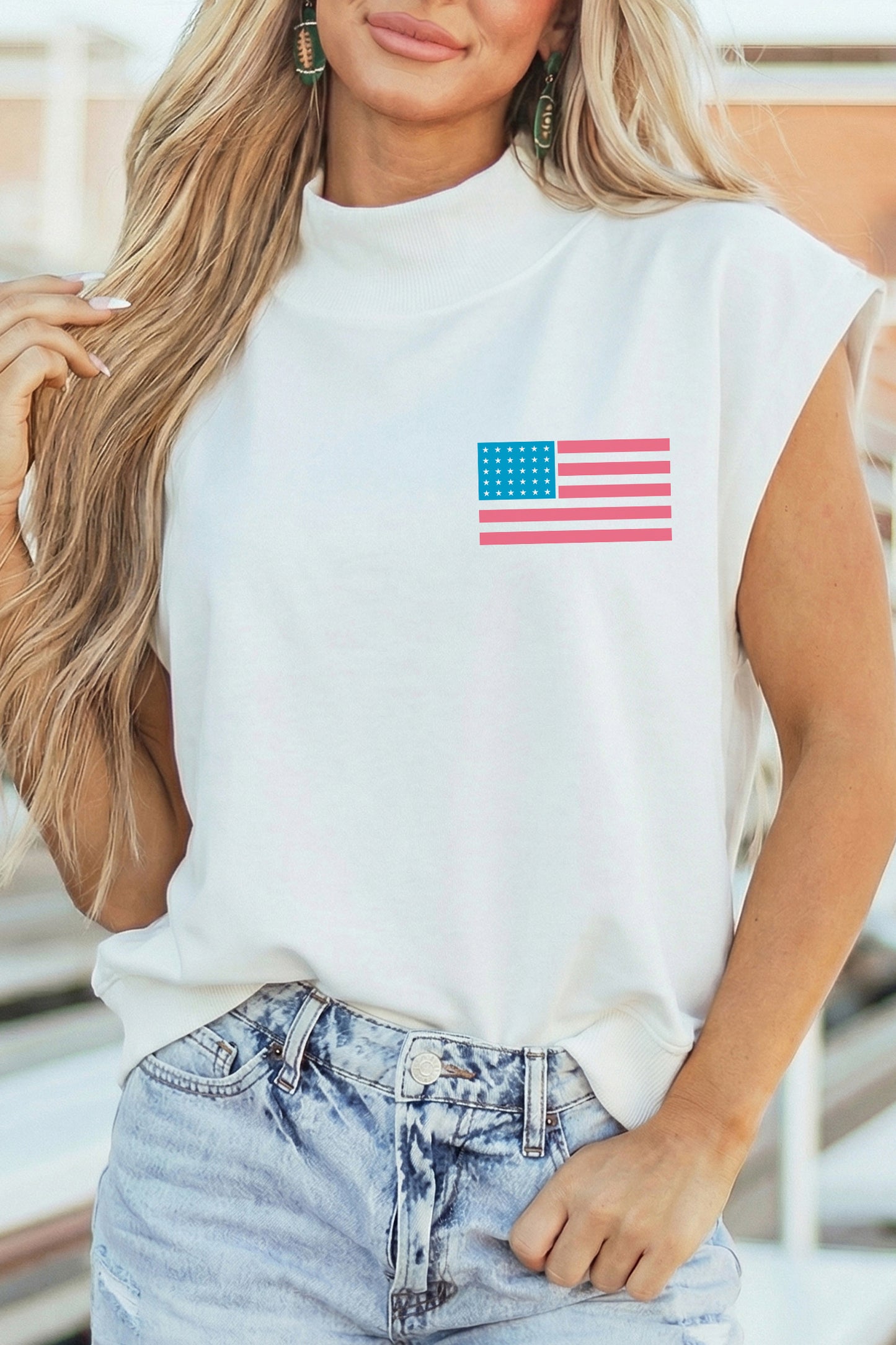 White American Flag LIVE FREE Double Side Printed High Neck Top