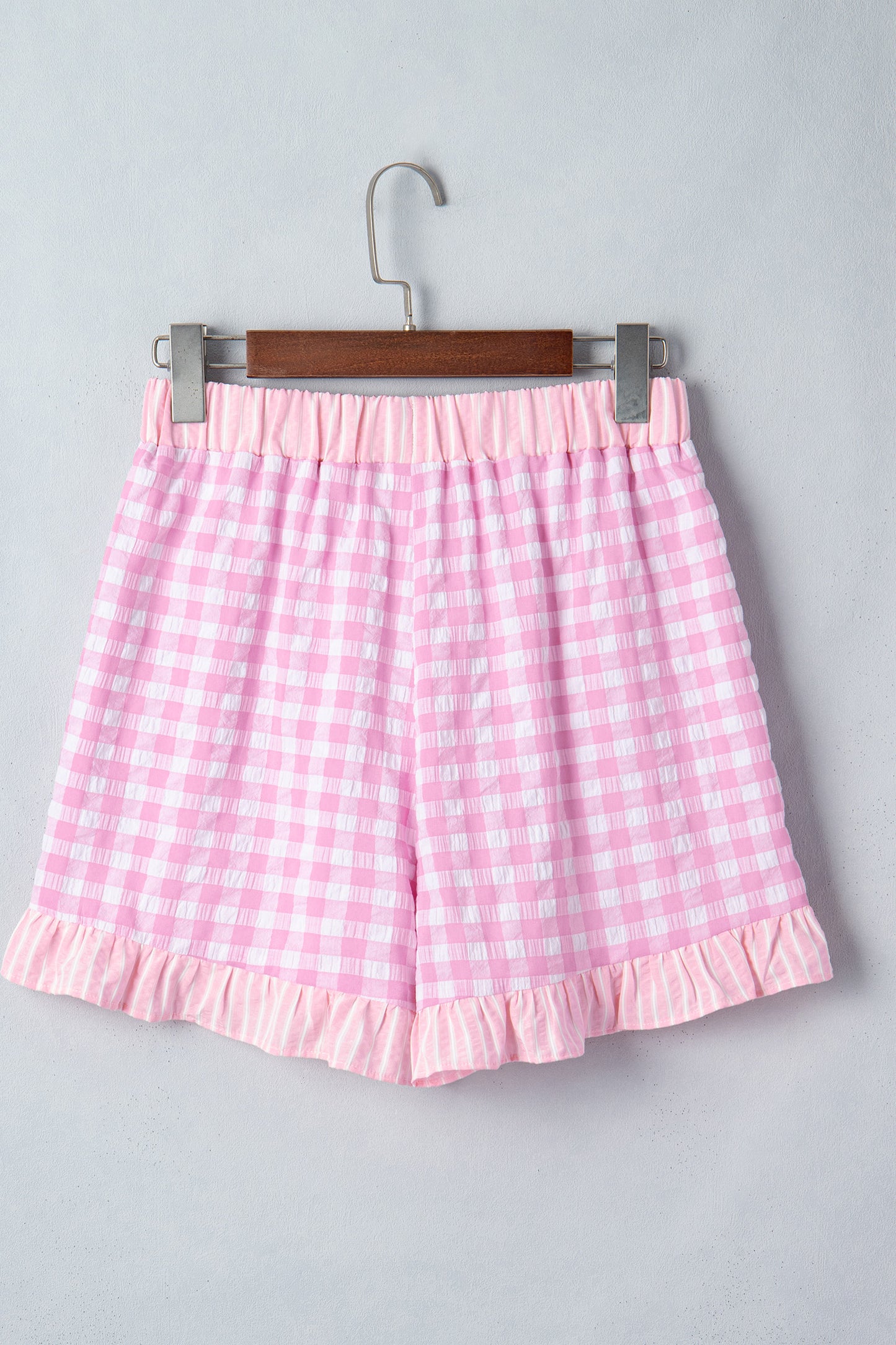 Gingham Print Ruffle Striped Detail Lace Tie Shorts -3 COLOR OPTIONS