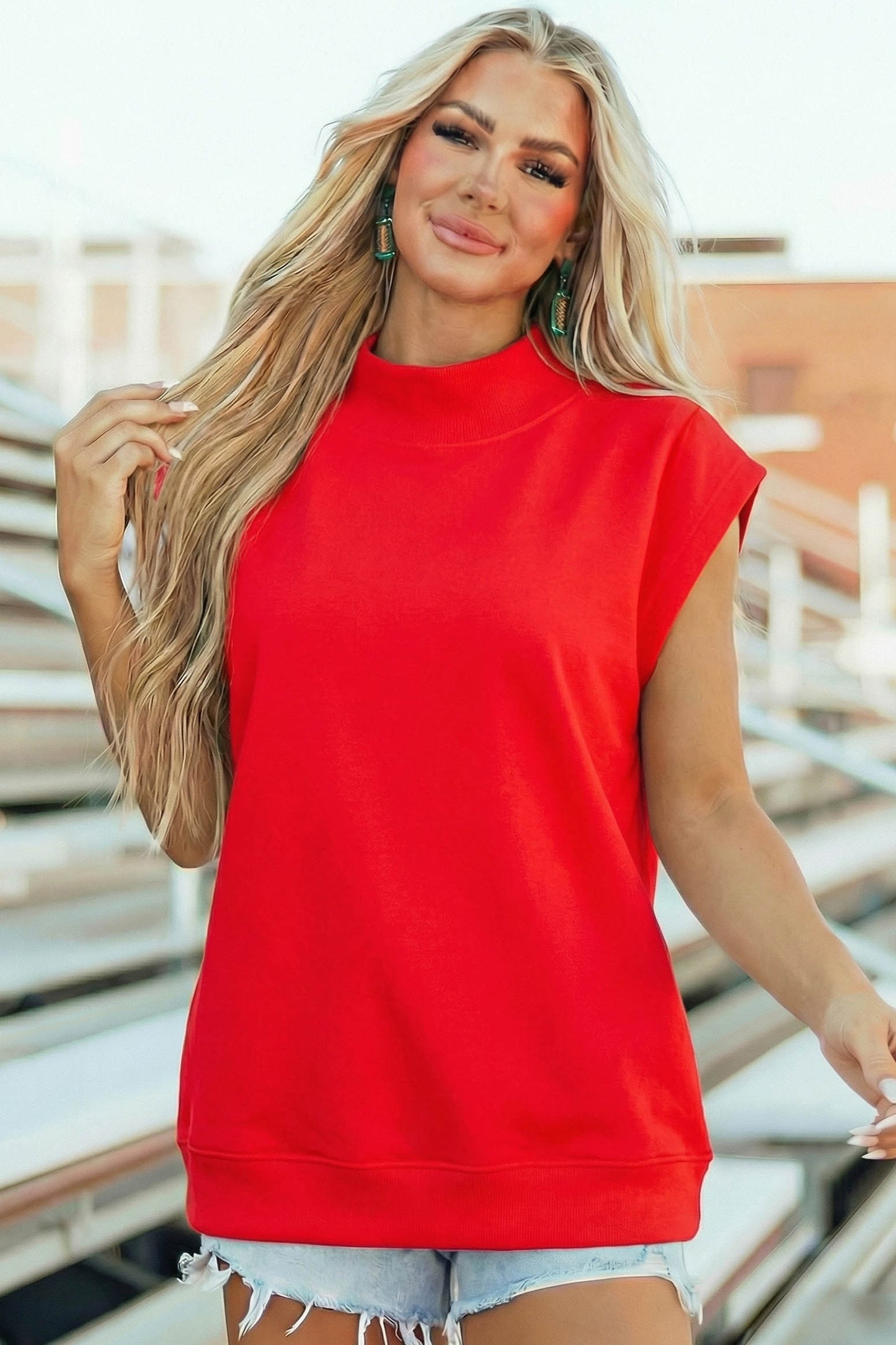 Solid Color High Neck Cap Sleeve Loose Top- 8 COLOR OPTIONS