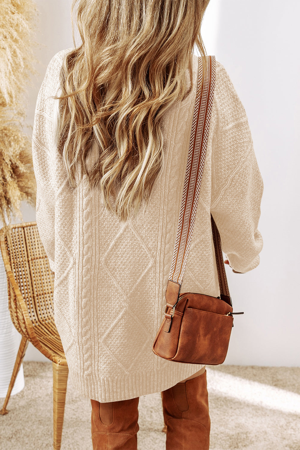 Cable Knit Drop Shoulder Loose Fit Sweater Dress -2 COLOR OPTIONS