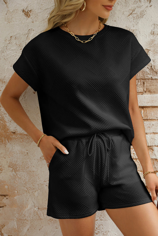 Textured Short Sleeve Top and Shorts Set -4 COLOR OPTIONS