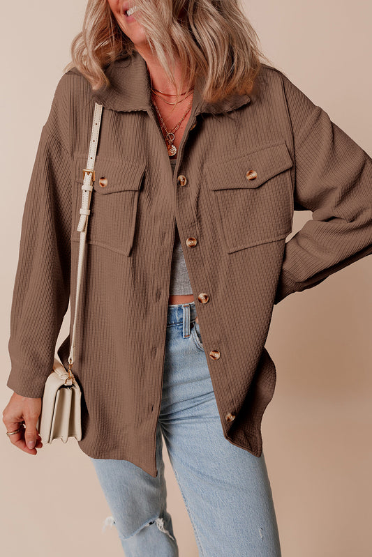 Corduroy Flap Pocket Button Up Shacket -3 COLOR OPTIONS
