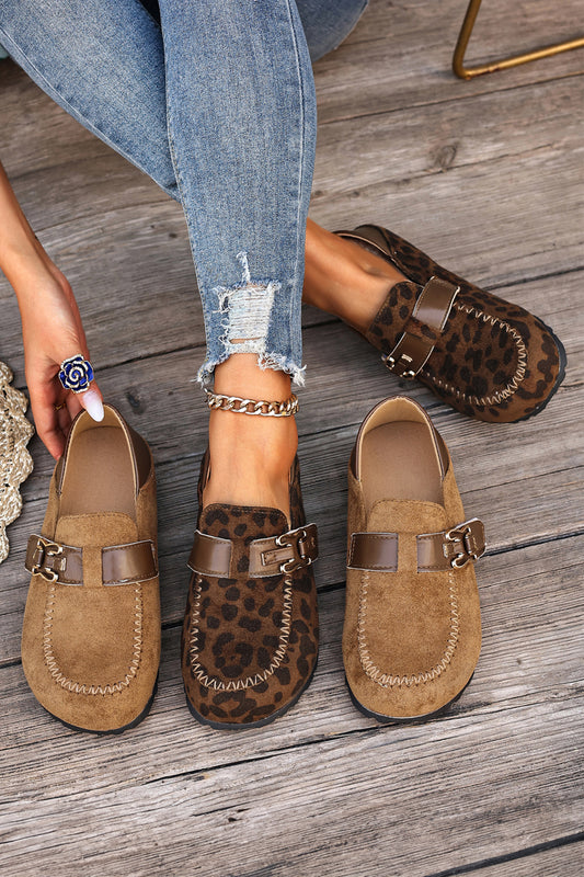Suede PU Leather Patchwork Retro Buckle Slip On Shoes- 2 COLOR OPTIONS