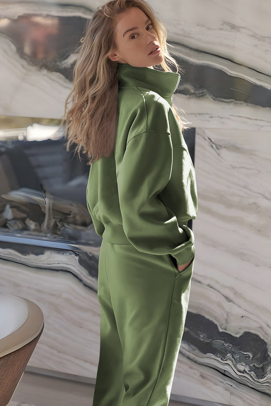 Vineyard Green Half Zip up Pullover Active Top and Joggers Set