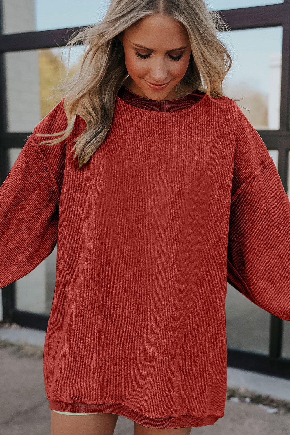 Drop Sleeve Rib Knit Oversized Sweatshirt -13 COLOR OPTIONS
