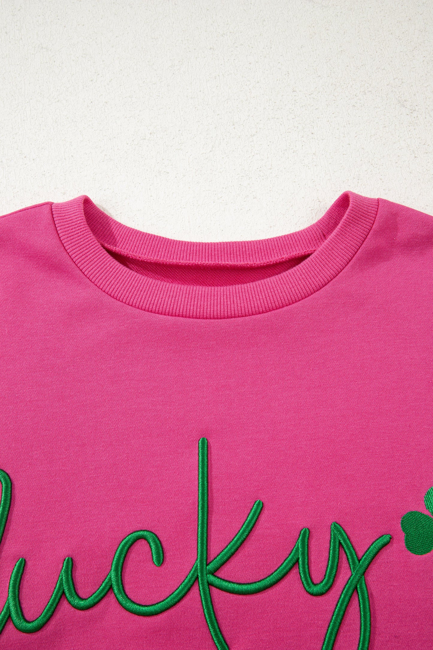 Pink Lucky Clover Embroidered Loose Pullover Sweatshirt