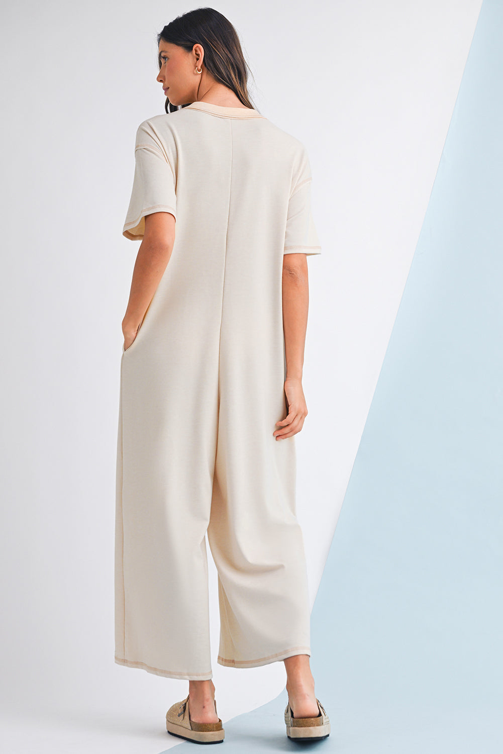 Patchwork Pocket Short Sleeve Jumpsuit- 2 COLOR OPTIONS