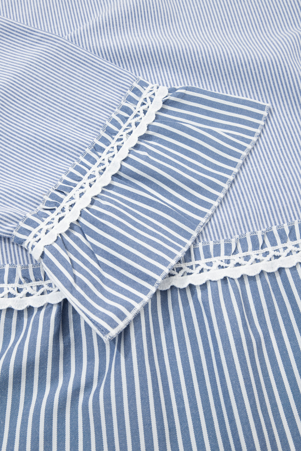PLUS SIZE-Sky Blue Crisscross Lace Detail Mixed Striped Patchwork Dress