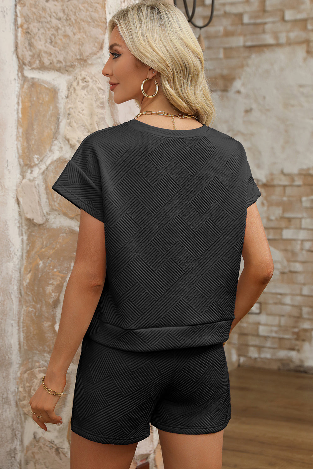 Textured Short Sleeve Top and Shorts Set -4 COLOR OPTIONS