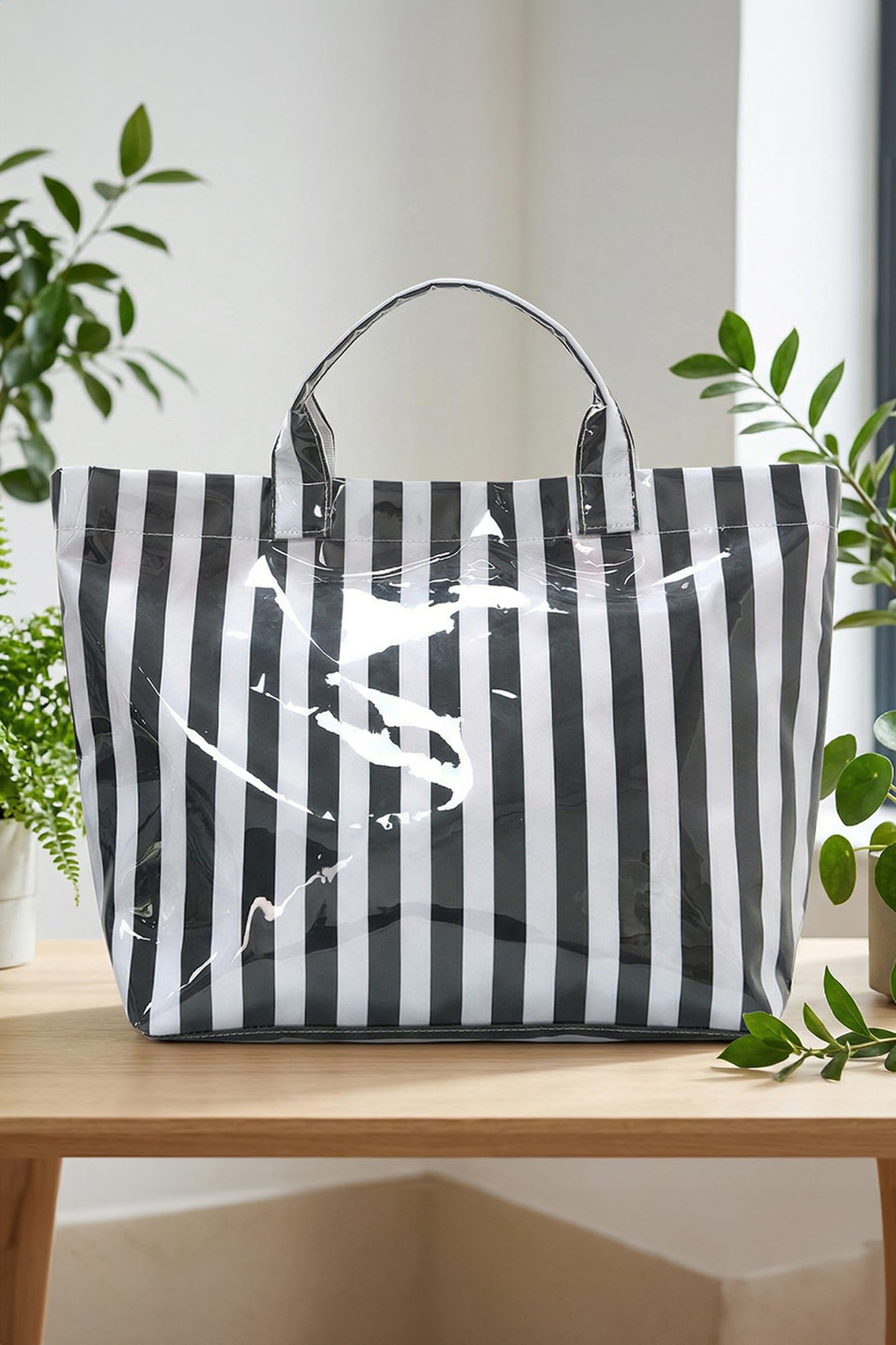 Rainbow Glossy Striped Vinyl Large Tote Bag -8 COLOR OPTIONS