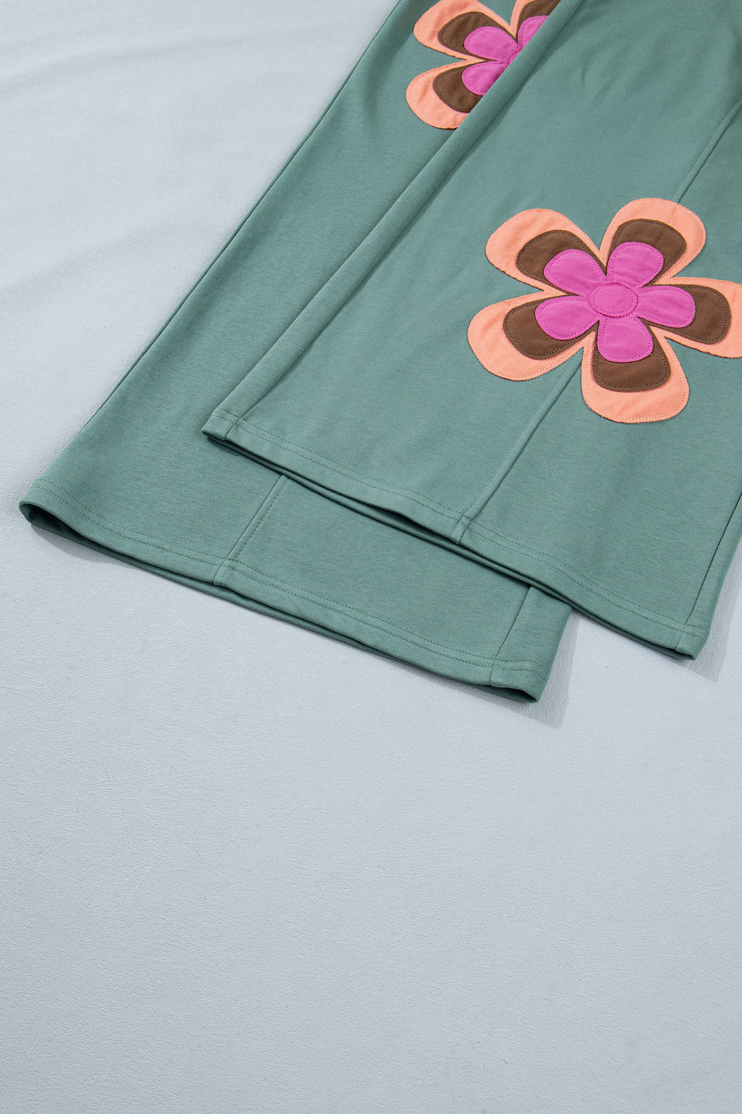 Color Block Flower Patchwork Drawstring Contrasted Elastic Waist Wide Leg Pants - 3 COLOR OPTIONS