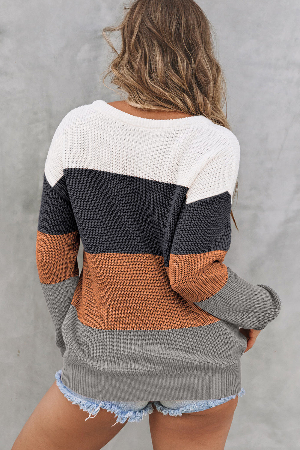Color Block Knitted O-neck Pullover Sweater -2 COLOR OPTIONS